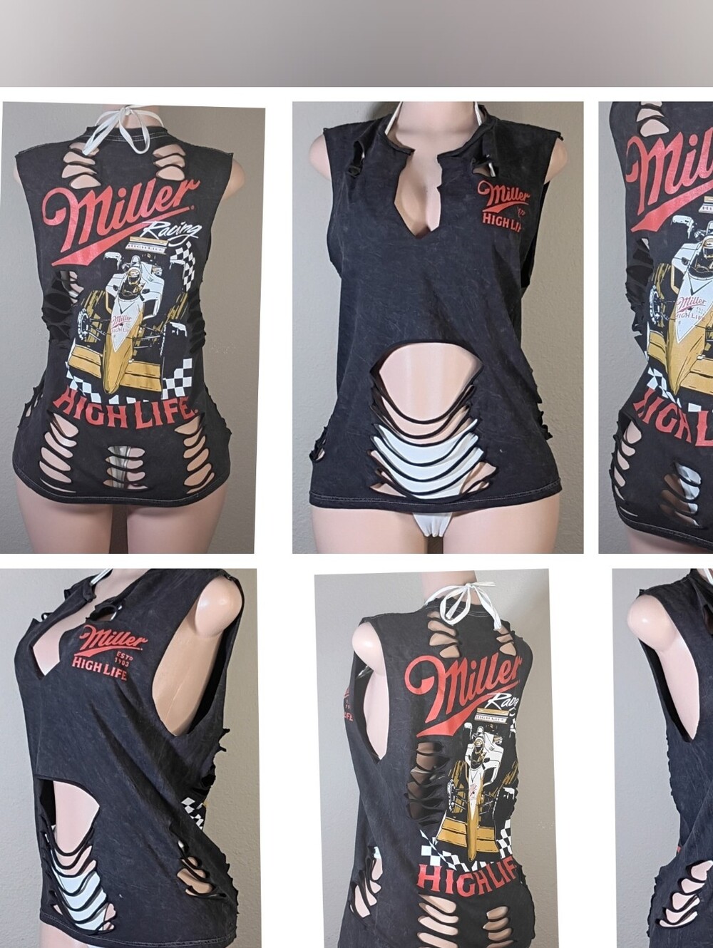 Miller High Life Custom Black Distressed Cutout Women's Tank Top